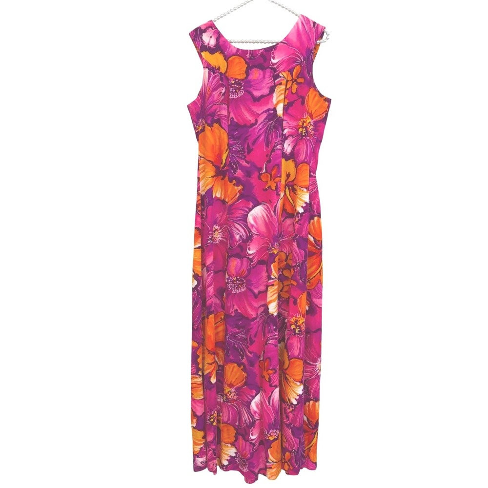 70s Pomare Hawaii Maxi Dress Pleated Back Hidden Waist Tie Tropical Floral M New